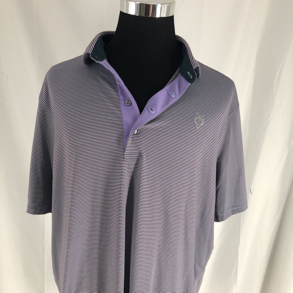 Greyson Golf Polo Shirt Mens XXL Purple Blue Striped Short Sleeve Stretch